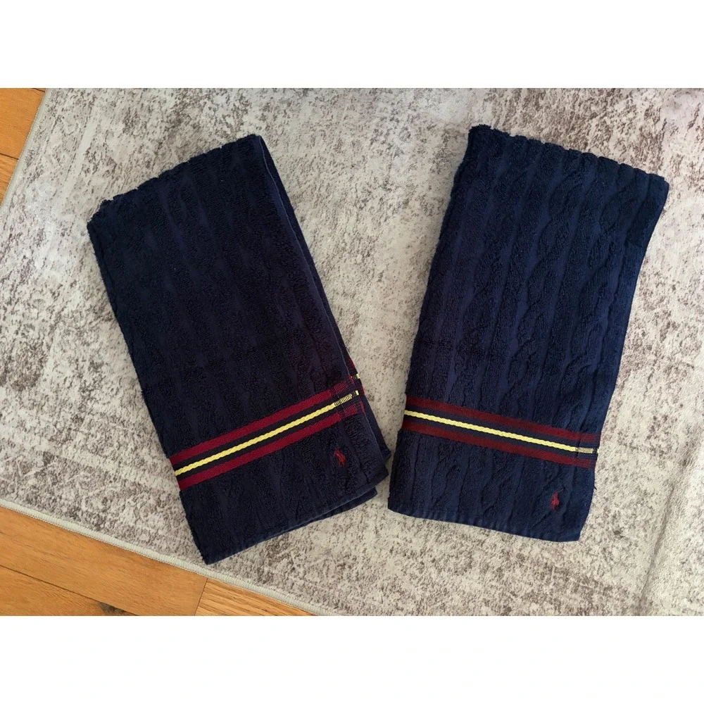 Vtg Ralph Lauren Home Blue Yellow Red Set Of 2 Hand Towels